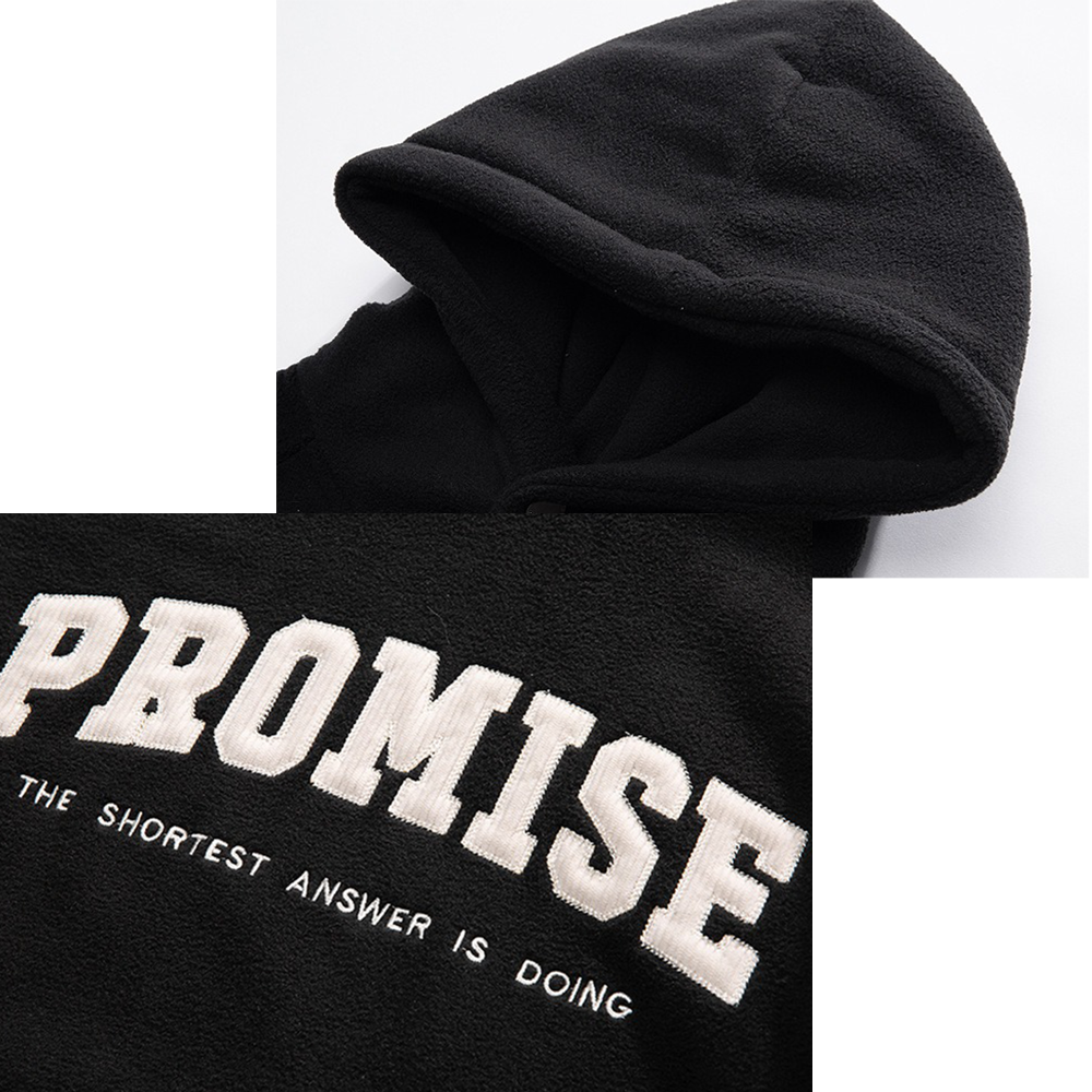 Unisex 'Promise' Letter Print Double-Sided Fleece Loose Half-Zip Sweatshirt